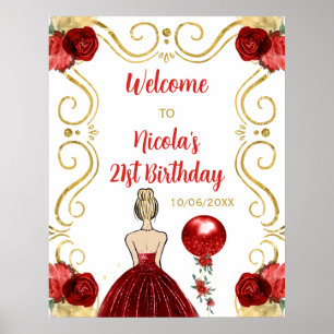 Birthday Party Blonde Princess Red Welcome Poster