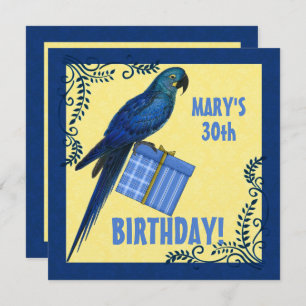 Birthday Party Blue and Yellow Macaw Parrot Invitation