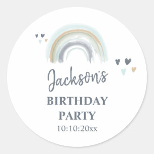 Birthday Party Blue Boho Rainbow  Classic Round St Sticker