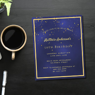 Birthday party blue gold men budget invitation flyer