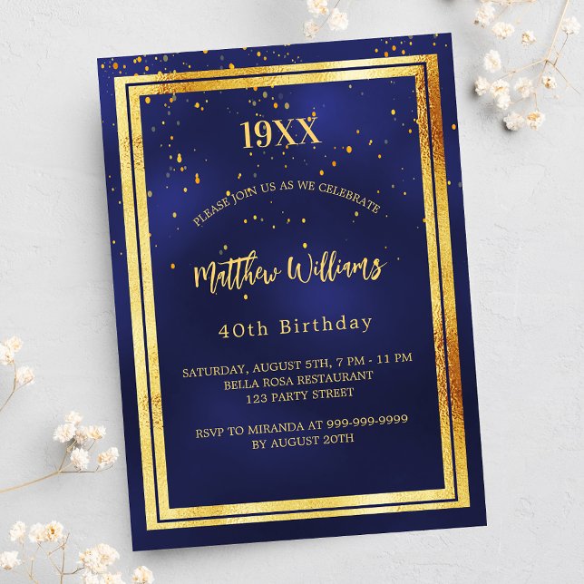Birthday party blue gold year birth luxury invitation (Creator Uploaded)
