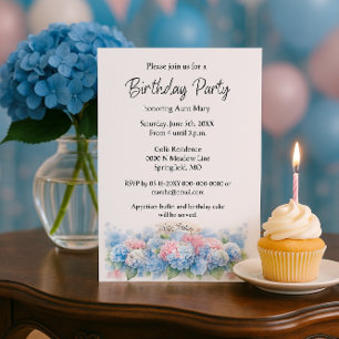 Birthday Party Blue Hydrangea Flower Invitation