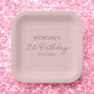 Birthday Party Blush Pink Cute Name Paper Plate