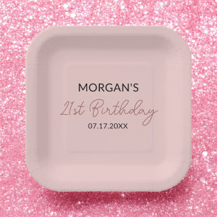 Birthday Party Blush Pink Cute Name Paper Plate