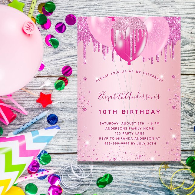 Birthday party blush pink glitter balloons girl  invitation (Creator Uploaded)
