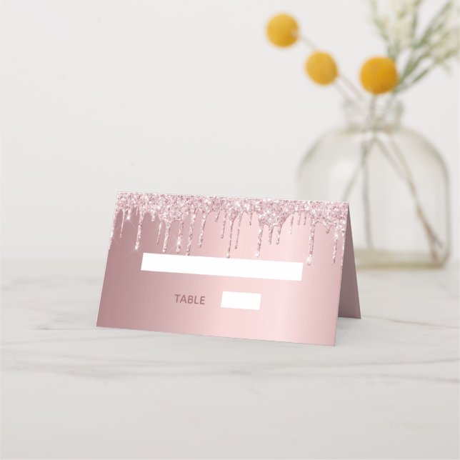 Birthday party blush pink glitter sparkle place card (Front)