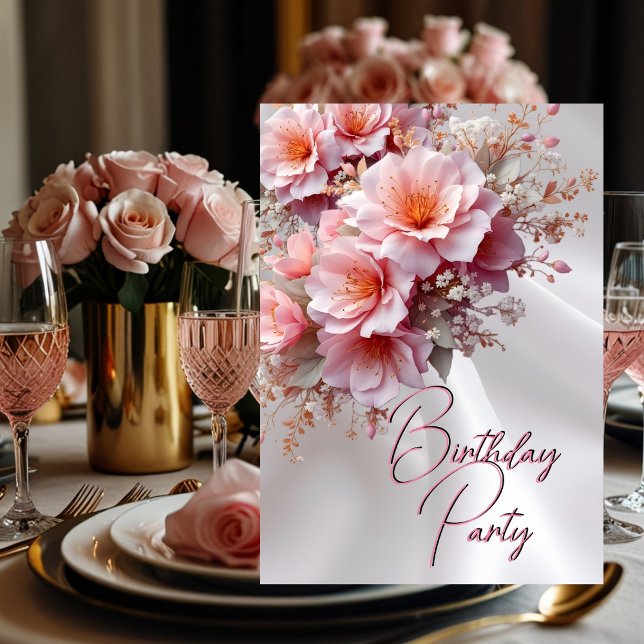 Birthday Party Blush Pink Lilac Flowers White Silk Invitation (Creator Uploaded)