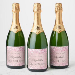 Birthday party blush pink name sparkling wine label