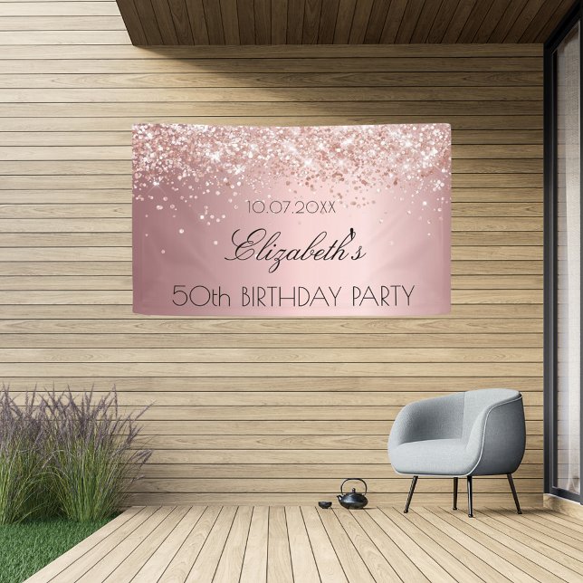 Birthday party blush pink rose gold glitter dust banner (Creator Uploaded)