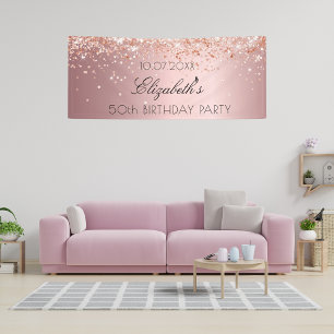 Birthday party blush pink rose gold glitter dust banner