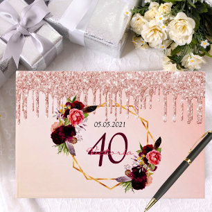 Birthday party blush rose floral geometric drips guest book