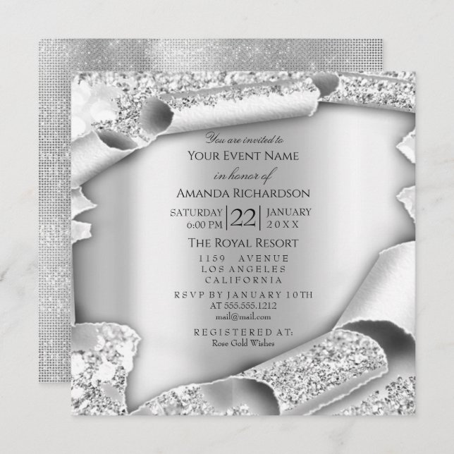 Birthday Party Bridal Shower 3D Grey Silver Invitation (Front/Back)