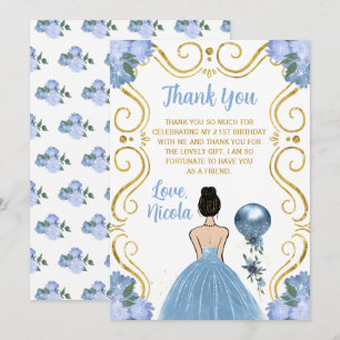 Birthday Party Brown Hair Hair Princess Blue Thank You Card