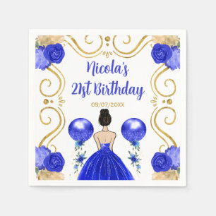 Birthday Party Brown Hair Princess in Blue Napkin