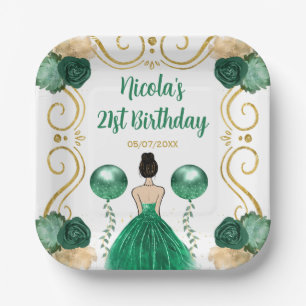 Birthday Party Brown Hair Princess in Green Paper Plate