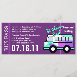 Birthday  Party Bus Pass Invitation