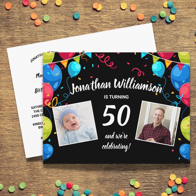 Birthday Party By Mail, 2 Photo, Any Age, Balloons Postcard (Creator Uploaded)