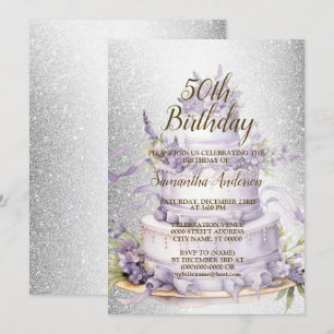 Birthday Party Cake Lavender Floral Watercolor Invitation