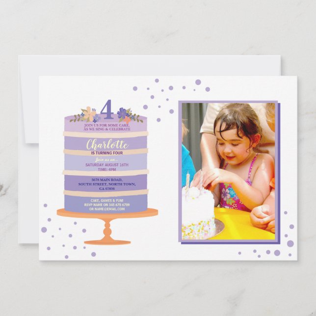 Birthday Party Cake Photo Invite Any Age 4th 5th 6 (Front)