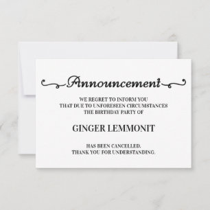 Birthday Party Cancellation Cards