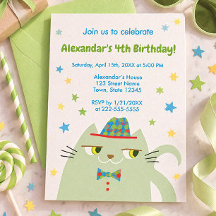 Birthday Party Celebration Cat Dandy Stars Funny Invitation