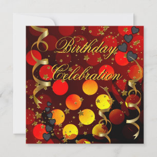 Birthday Party Celebration Retro Red Black Gold Invitation