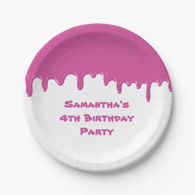 Birthday Party Child Green Fun Slime Drips Paper P Plate (Front)