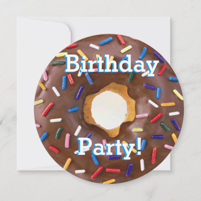 Birthday Party Chocolate with Sprinkles Doughnut Invitation (Front)