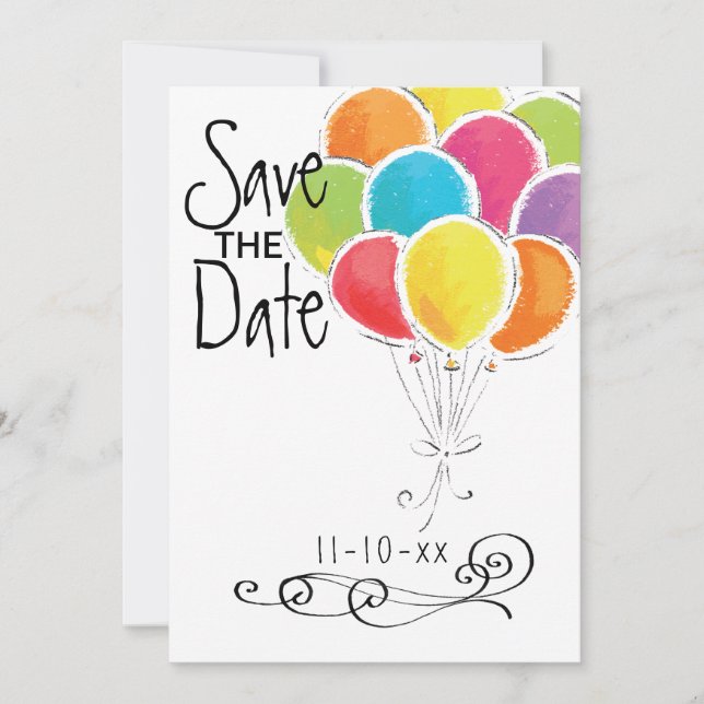 Birthday Party Colourful Balloons Save the Date (Front)