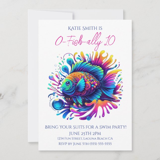 Birthday Party- Colourful Fish  Invitation (Front)