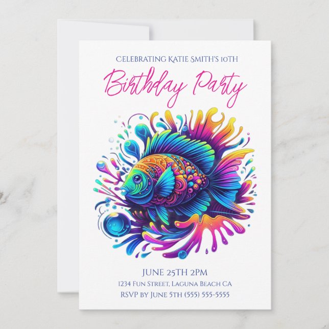 Birthday Party- Colourful Fish  Invitation (Front)