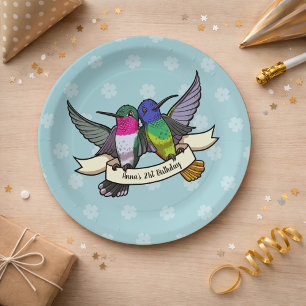 Birthday Party Colourful Hummingbirds Cartoon Paper Plate