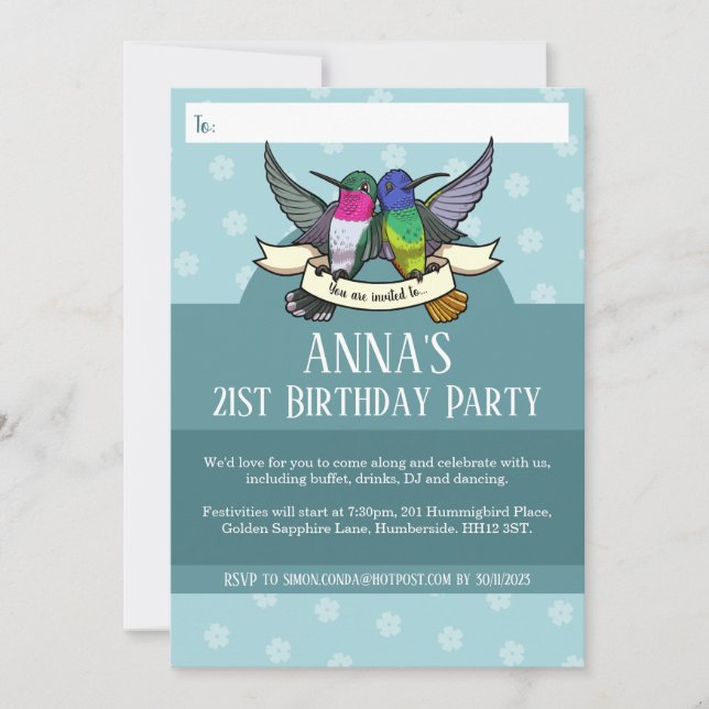 Birthday Party Colourful Hummingbirds Invitation (Front)