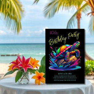 Birthday Party- Colourful Turtle Splash Invitation