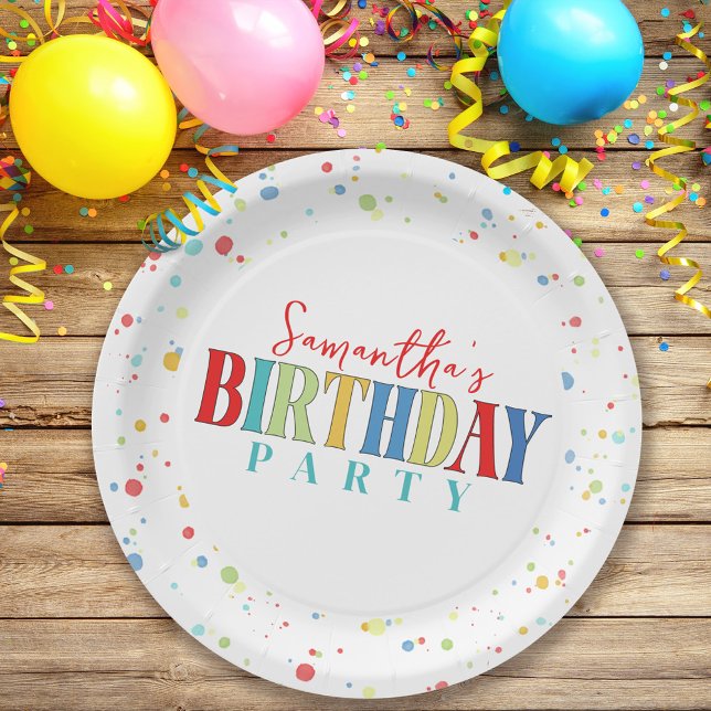 Birthday Party Colourful Typography Custom Paper Plate (Creator Uploaded)