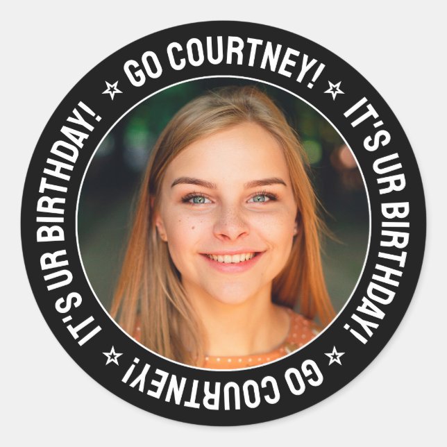 Birthday Party Custom Photo and Text Personalised Classic Round Sticker (Front)