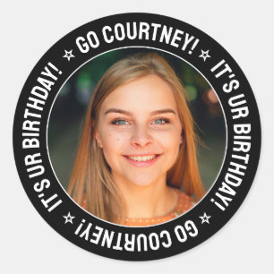 Birthday Party Custom Photo and Text Personalised Classic Round Sticker