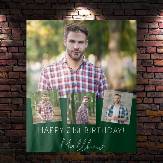 Birthday party custom photo collage emerald green tapestry (Creator Uploaded)