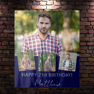 Birthday party custom photo collage navy blue tapestry