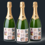 Birthday party custom photo collage rose gold pink sparkling wine label<br><div class="desc">A bottle label for a 21st (or any age) birthday party, celebrating her life with a collage of 8 of your photos. Personalise and add a name, age 21 and a date. Date of birth or the date of the party. Grey and dark rose gold coloured letters. A girly and...</div>