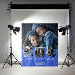 Birthday party custom photo collage royal blue tapestry<br><div class="desc">A tapestry for a 21st (or any age) birthday party. A royal blue background. Personalise and add 4 high quality photos of the birthday girl. The text: The name in white with a modern hand lettered style script. Tempates for a name, age. Can be used as wall decor for the...</div>