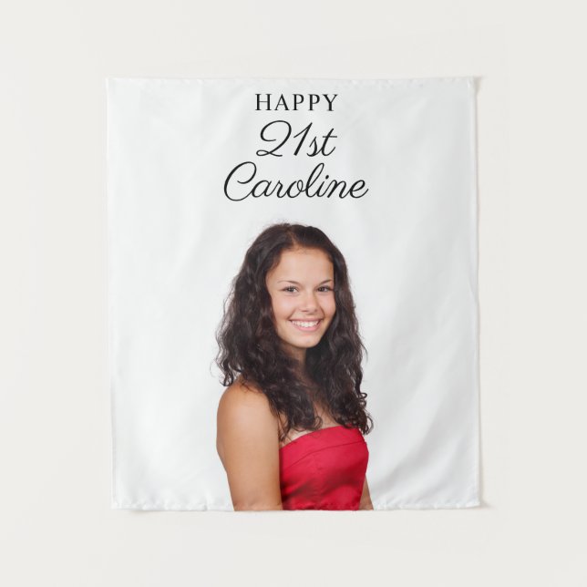 Birthday Party Custom Photo Modern Girl Tapestry (Front)