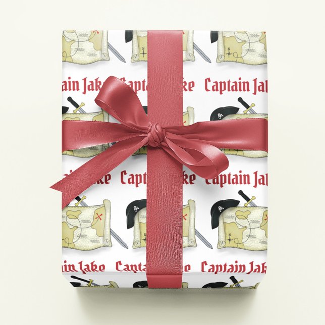 Birthday Party Cute Pirate Personalised Wrapping Paper (Captain Jake's custom pirate gift wrap. )