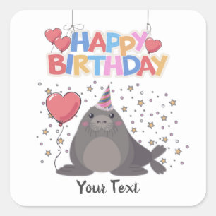Birthday Party Cute Seal Colourful Custom