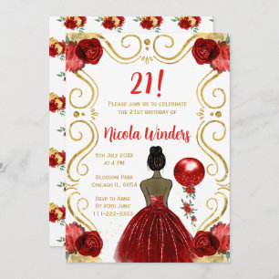 Birthday Party Dark Skin Princess in Red Invitation