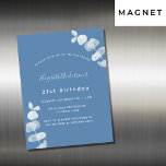 Birthday party dusty blue eucalyptus luxury magnetic invitation<br><div class="desc">A dusty blue background,  decorated with eucalyptus stems,  sprigs.  Personalise and add a name and party details.</div>