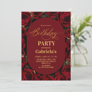 Birthday Party Elegant Burgundy Floral  Invitation