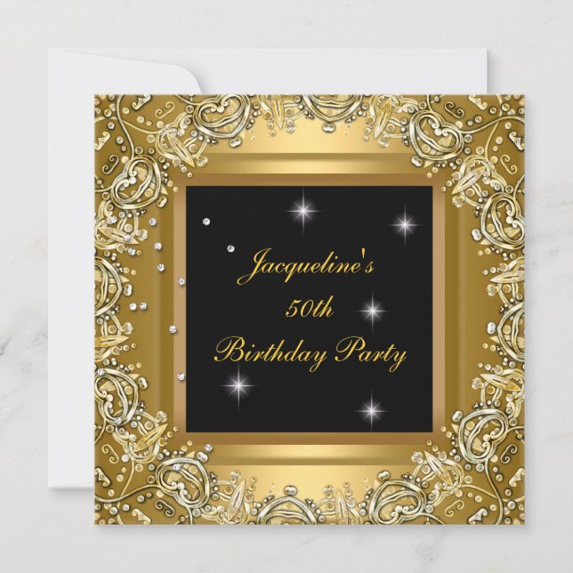 Birthday Party Elegant Gold Black Gold Frame Image Invitation (Front)