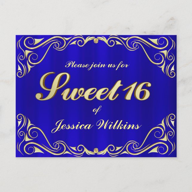 Birthday Party Elegant Regal Golden Sweet 16 Announcement Postcard (Front)