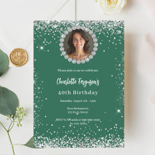 Birthday party emerald green diamond photo invitation
